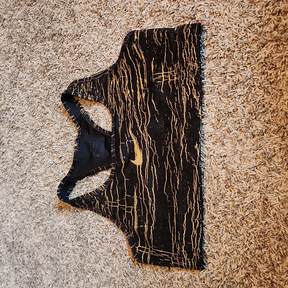 Nike Black and Gold Printed Racerback Sports Bra